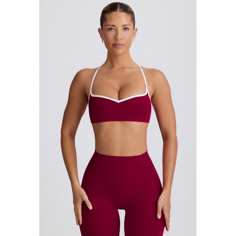 Soft Active Sweetheart-Neck Sports Bra in Burgundy