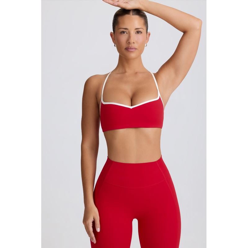 Soft Active Sweetheart-Neck Sports Bra in Hot Red