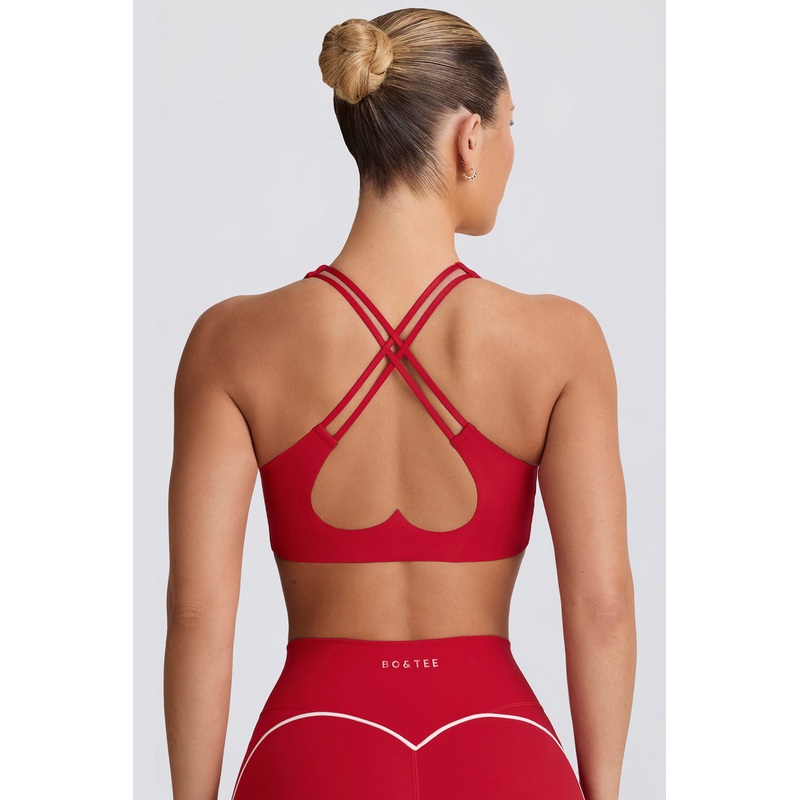 Soft Active V-Neck Sports Bra in Hot Red