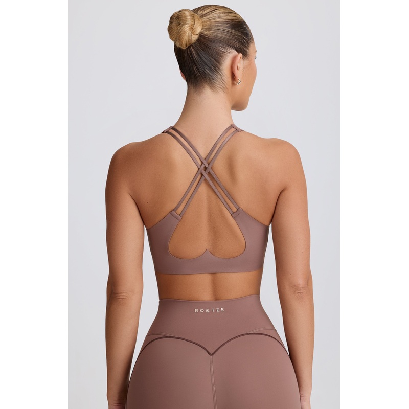 Soft Active V-Neck Sports Bra in Mocha
