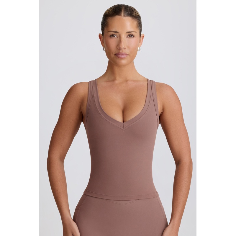 Soft Active V-Neck Tank Top in Mocha