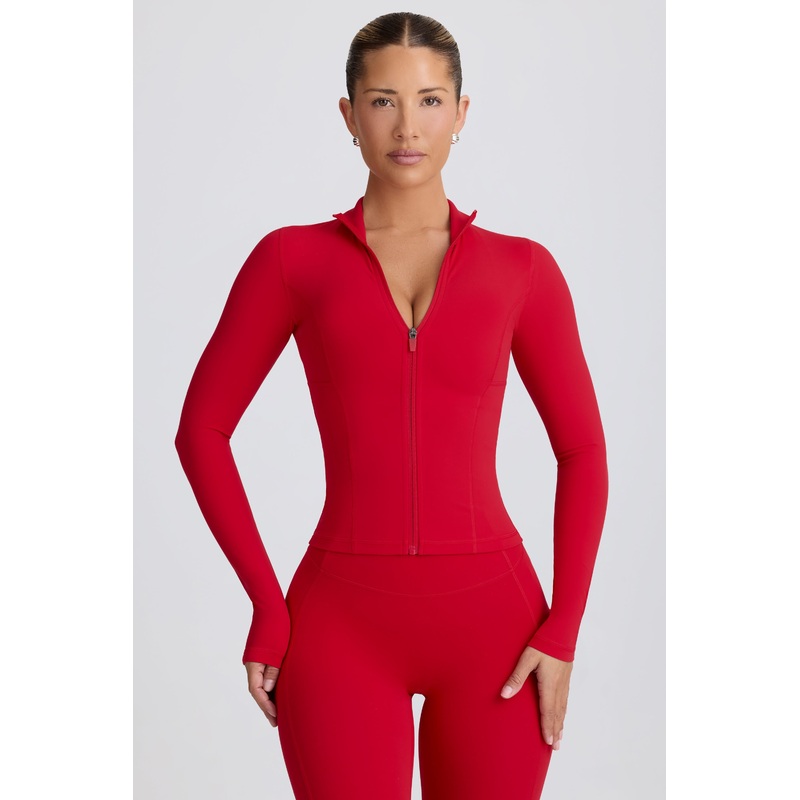 Soft Active Zip-Up Jacket in Hot Red