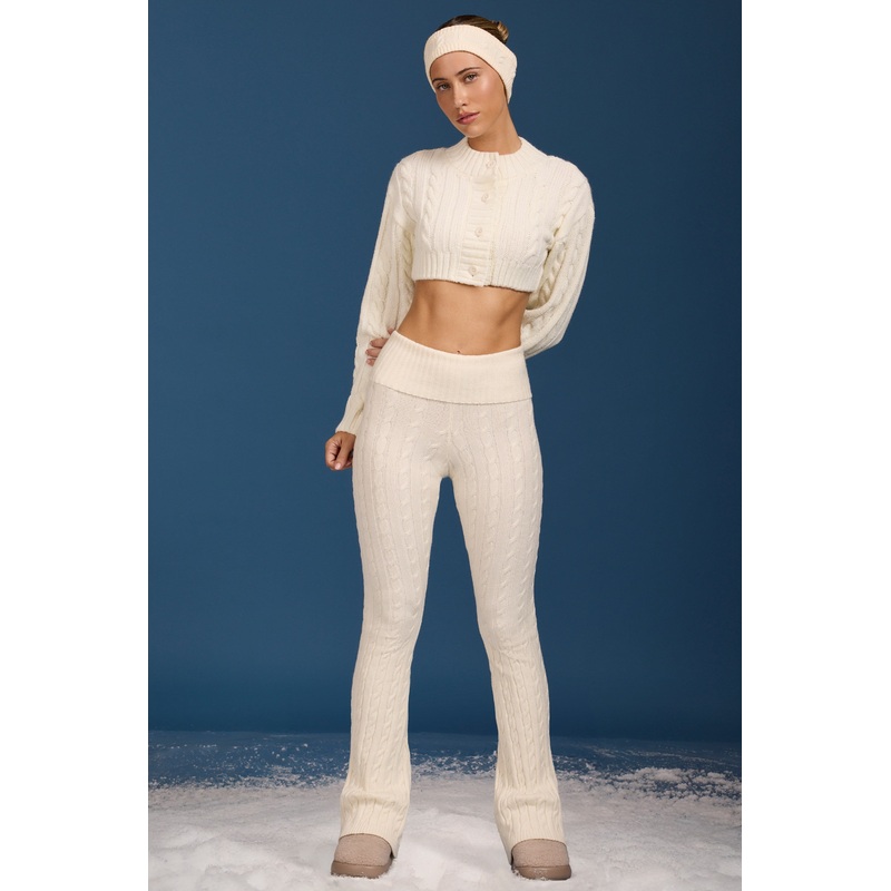 Tall Cable-Knit Flared Trousers in Cream