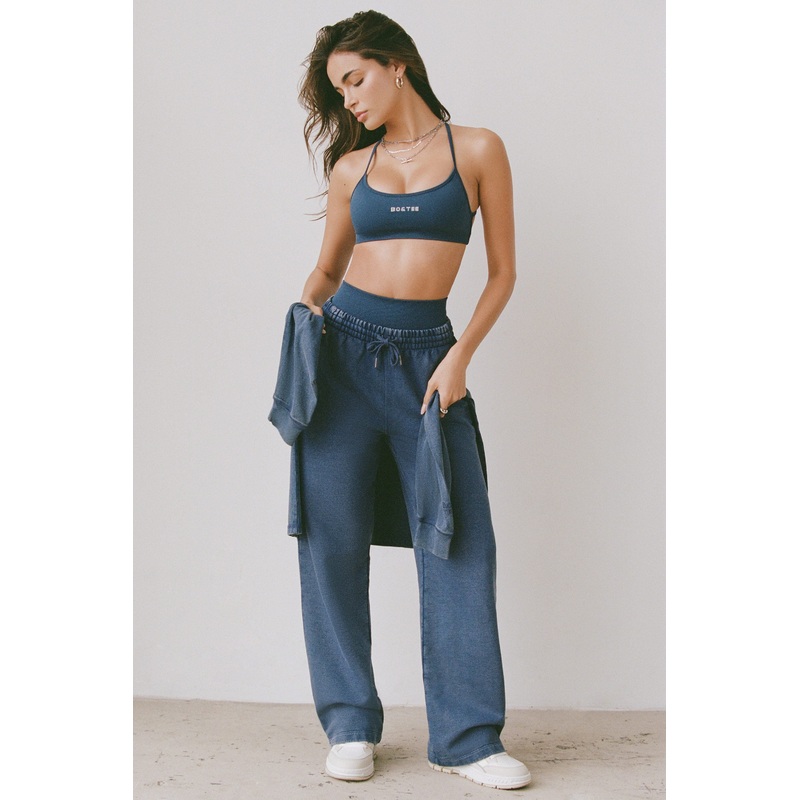 Acid Wash Wide-Leg Joggers in Blue