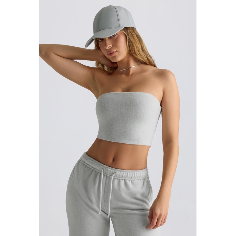 Brushed Jersey Bandeau Top in Fog Grey