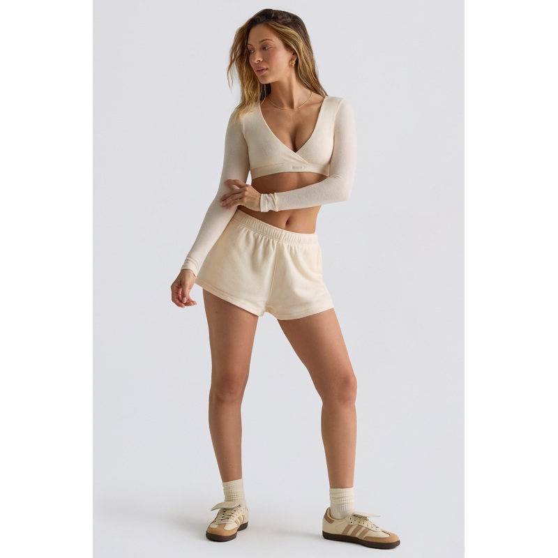 Brushed Jersey Elasticated Mini Shorts in Ecru
