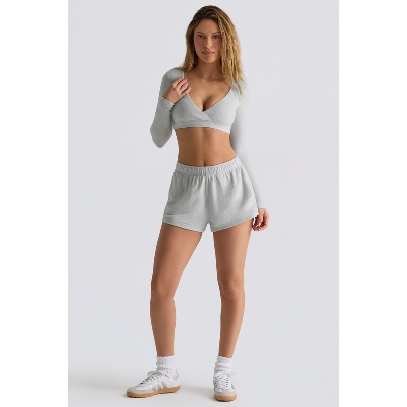 Brushed Jersey Elasticated Mini Shorts in Fog Grey