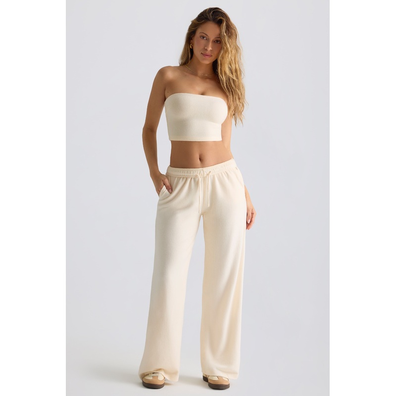 Brushed Jersey Wide-Leg Joggers in Ecru