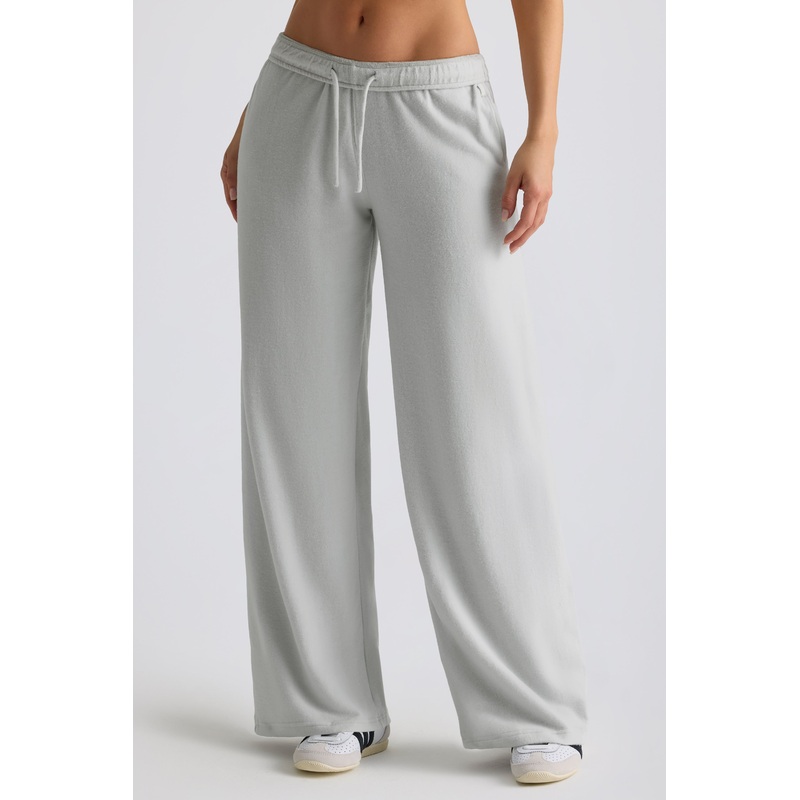 Brushed Jersey Wide-Leg Joggers in Fog Grey