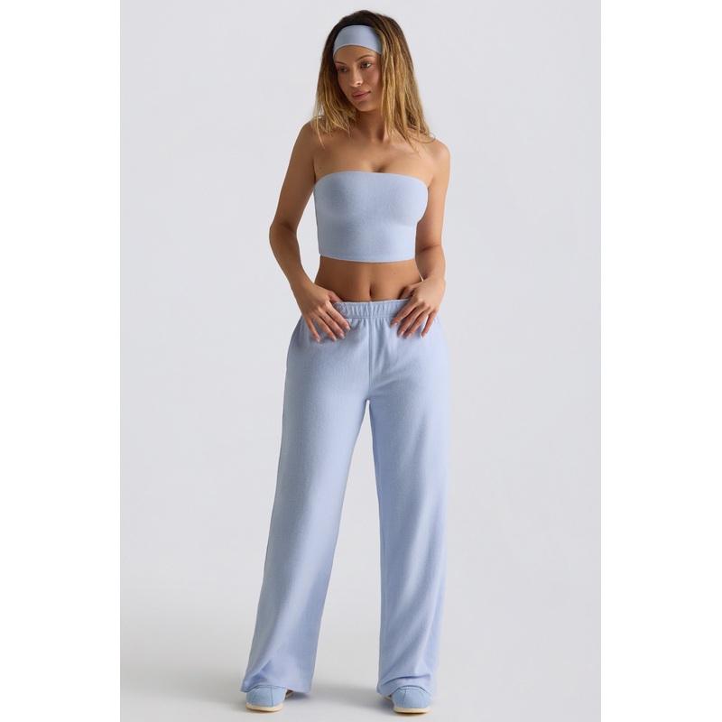 Brushed Jersey Wide-Leg Joggers in Soft Blue