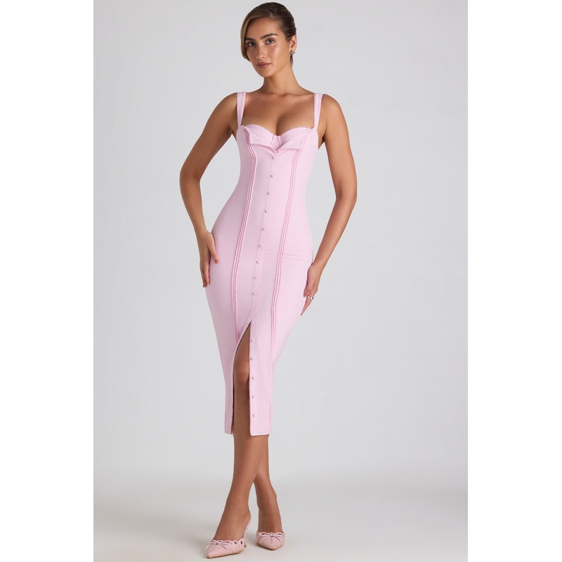 Button-Detail Midaxi Dress in Soft Pink