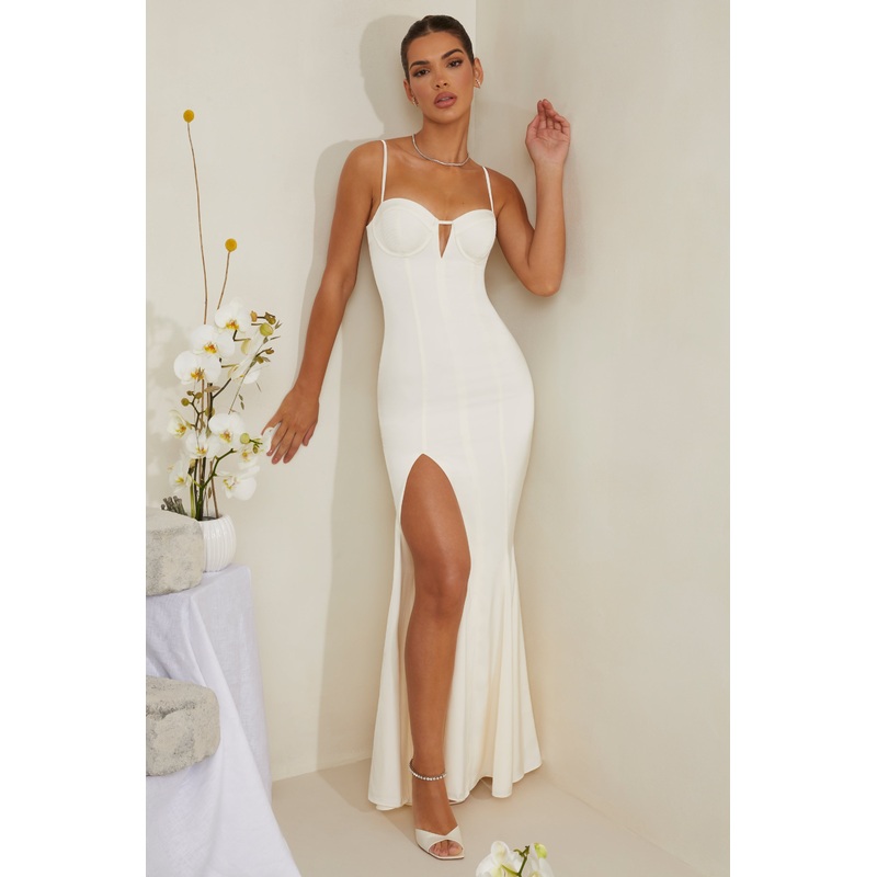 Cut Out Fishtail Maxi Dress in White