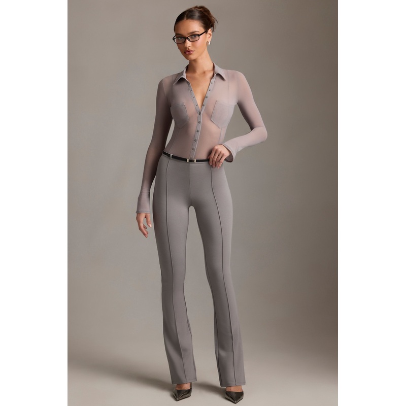 Low-Rise Flared Trousers in Grey