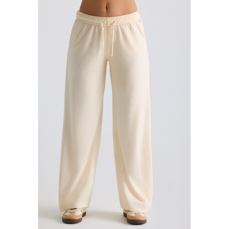 Petite Brushed Jersey Wide-Leg Joggers in Ecru