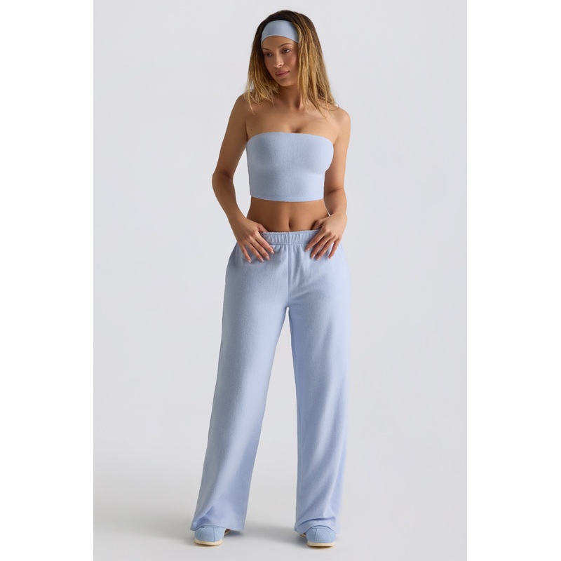 Petite Brushed Jersey Wide-Leg Joggers in Soft Blue
