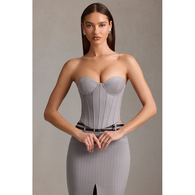 Pinstripe Lace-Up Corset Top in Grey