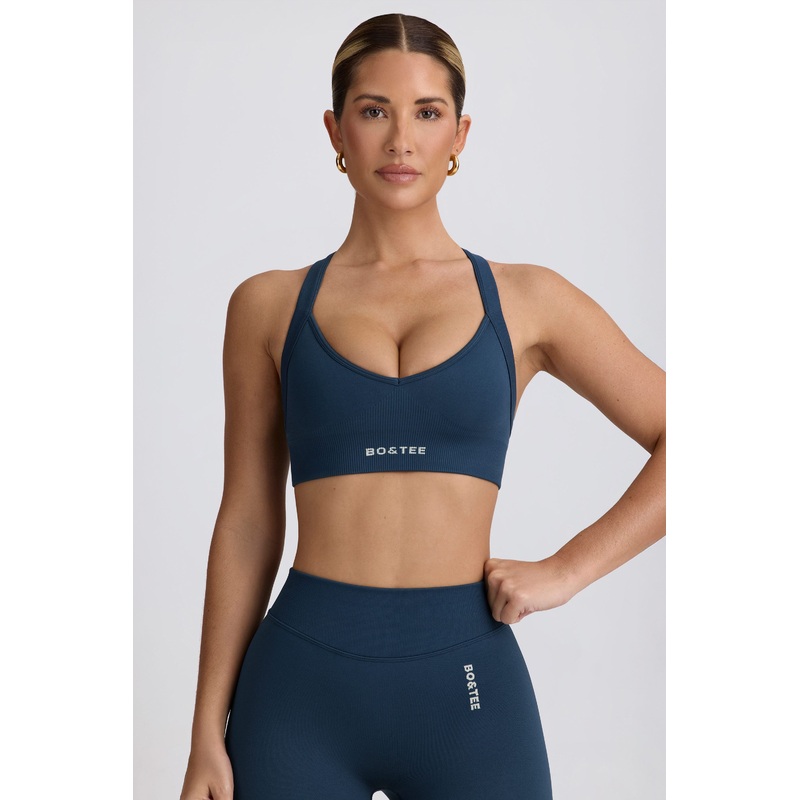 Super Sculpt Seamless Cross-Back Sports Bra in Blue