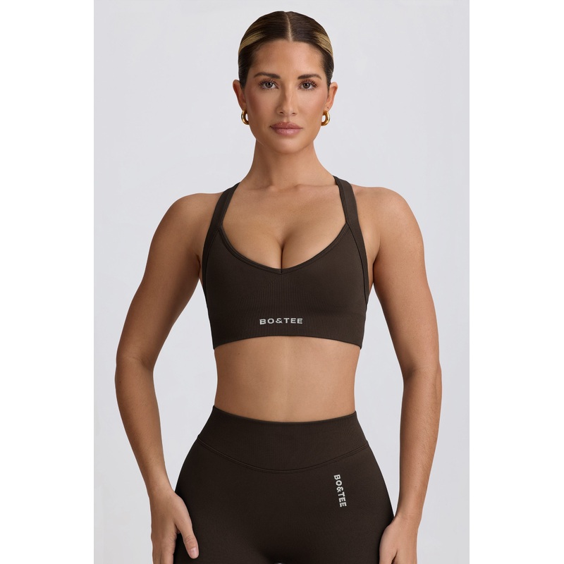 Super Sculpt Seamless Cross-Back Sports Bra in Brown