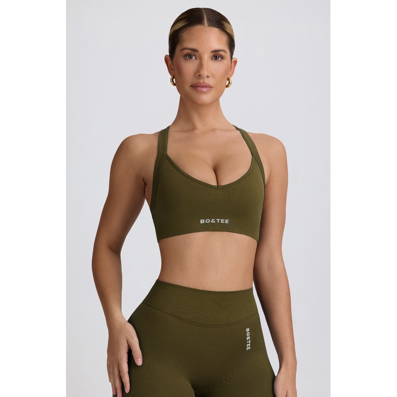 Super Sculpt Seamless Cross-Back Sports Bra in Dark Green