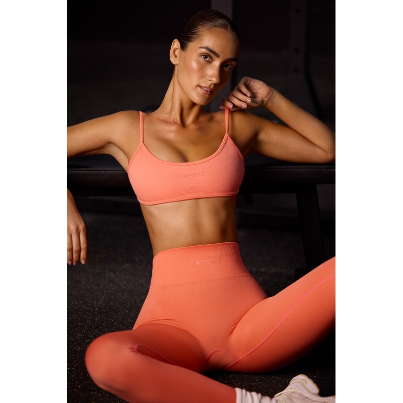 Super Sculpt Seamless Open Back Sports Bra in Coral Orange