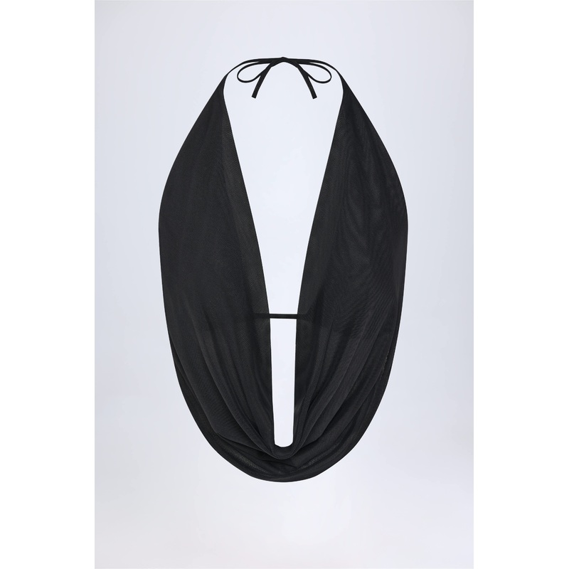 Cowl-Neck Backless Crop Top in Black