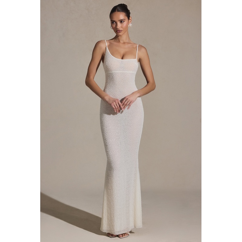 Embellished Backless Maxi Dress in White