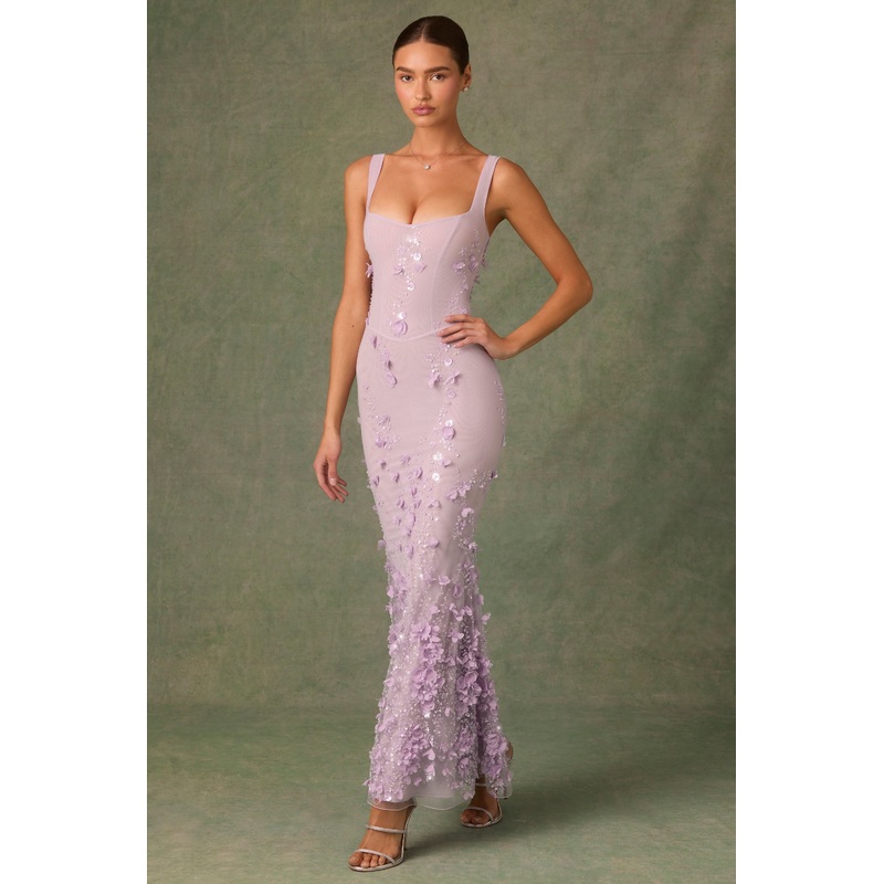 Embellished Fishtail Corset Gown in Lilac