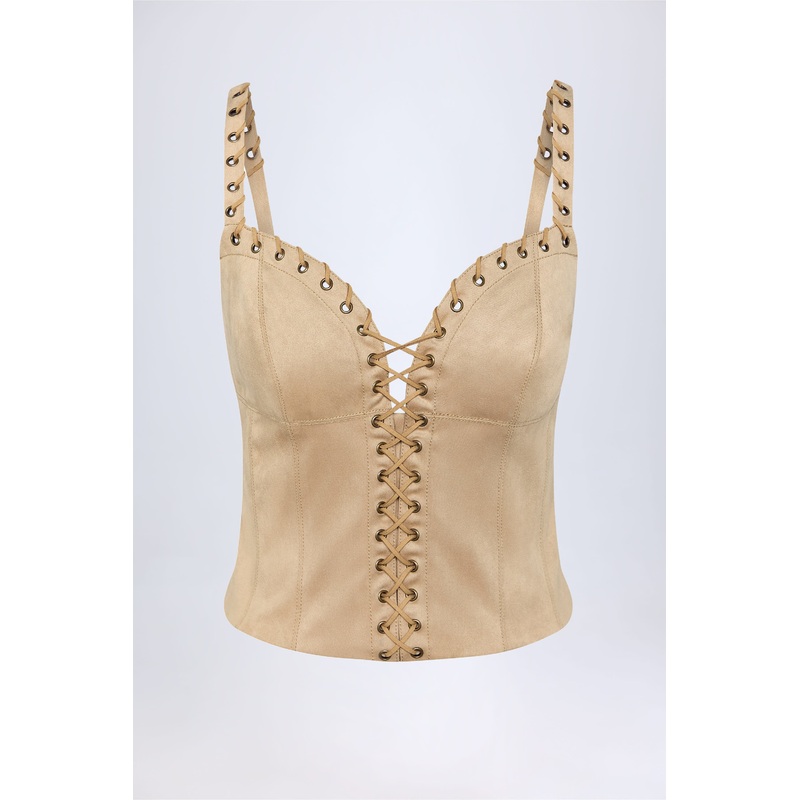 Lace-Up Top in Tan