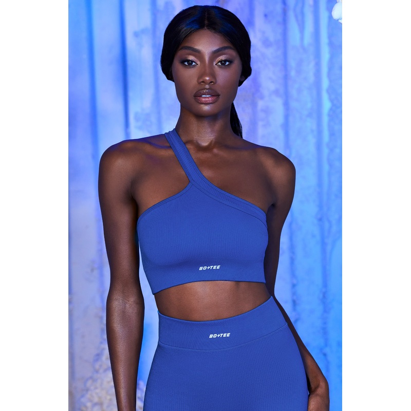 One Shoulder Sports Bra in Blue