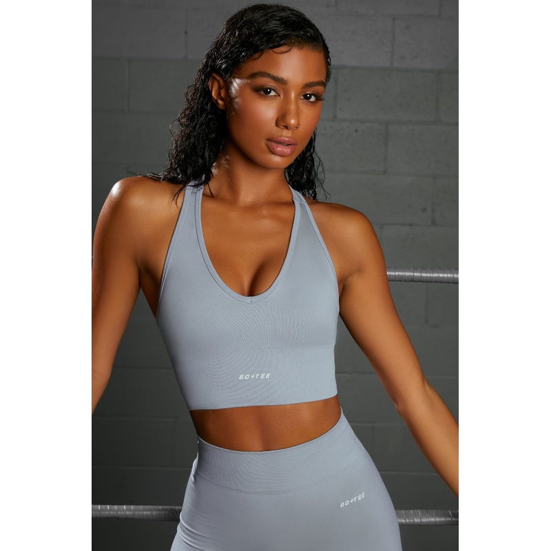 Overhaul Racer Knot Back Seamless Crop Top in Blue