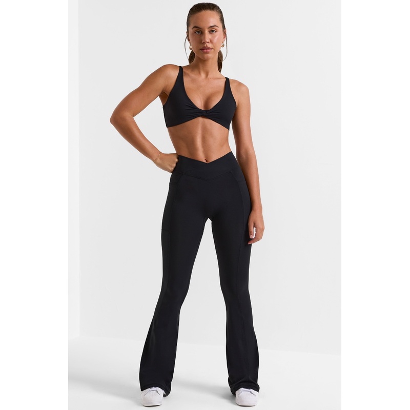 Soft Active Crossover Flared Trousers in Black
