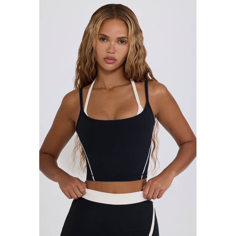 Soft Active Layered Cropped Tank Top in Black