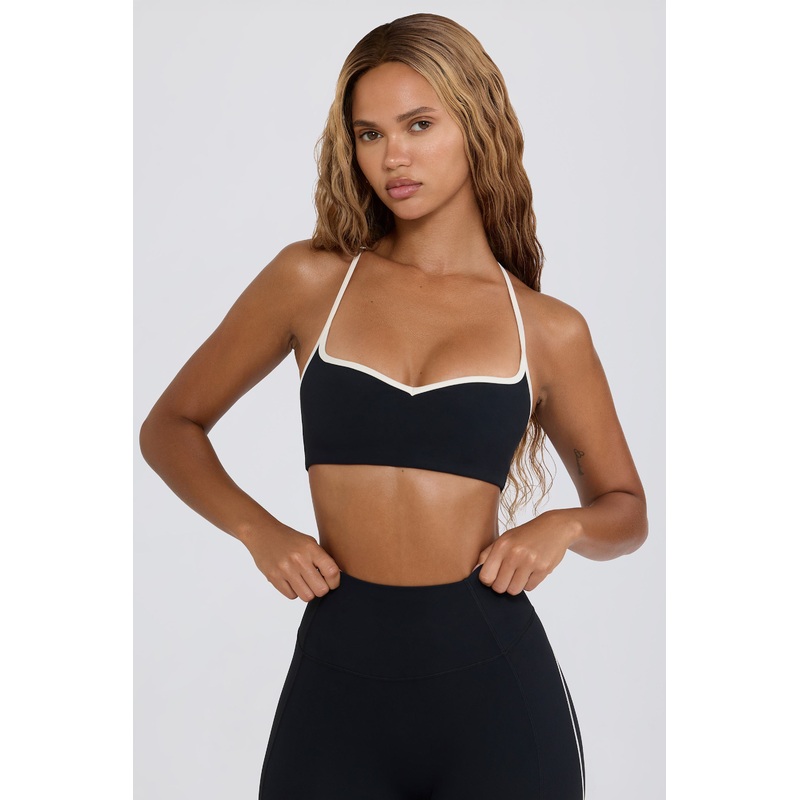 Soft Active Sweetheart-Neck Sports Bra in Black