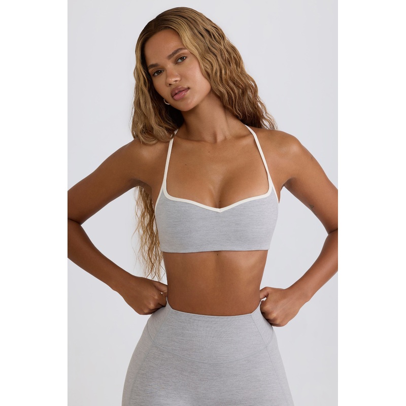 Soft Active Sweetheart-Neck Sports Bra in Grey Marl