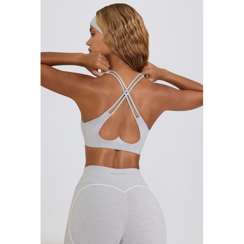 Soft Active V-Neck Sports Bra in Grey Marl
