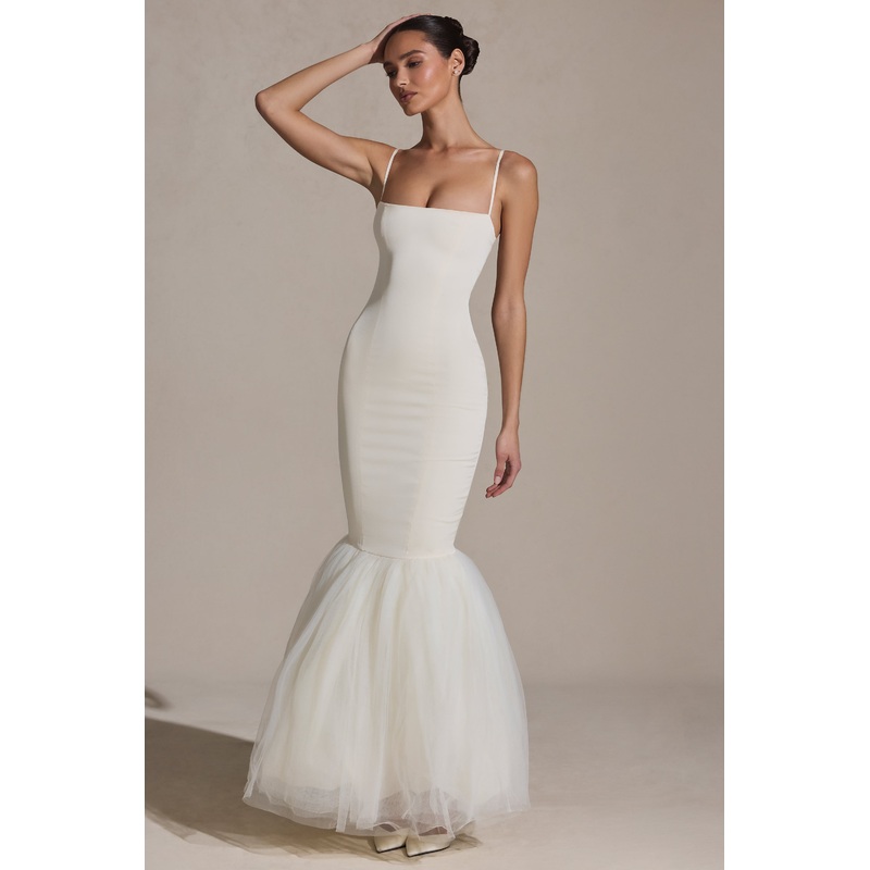 Tulle Hem Fishtail Gown in Ivory