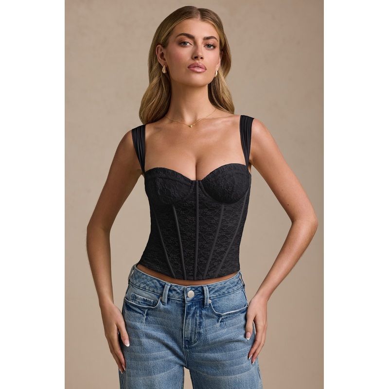 Underwired Lace Corset Top in Black