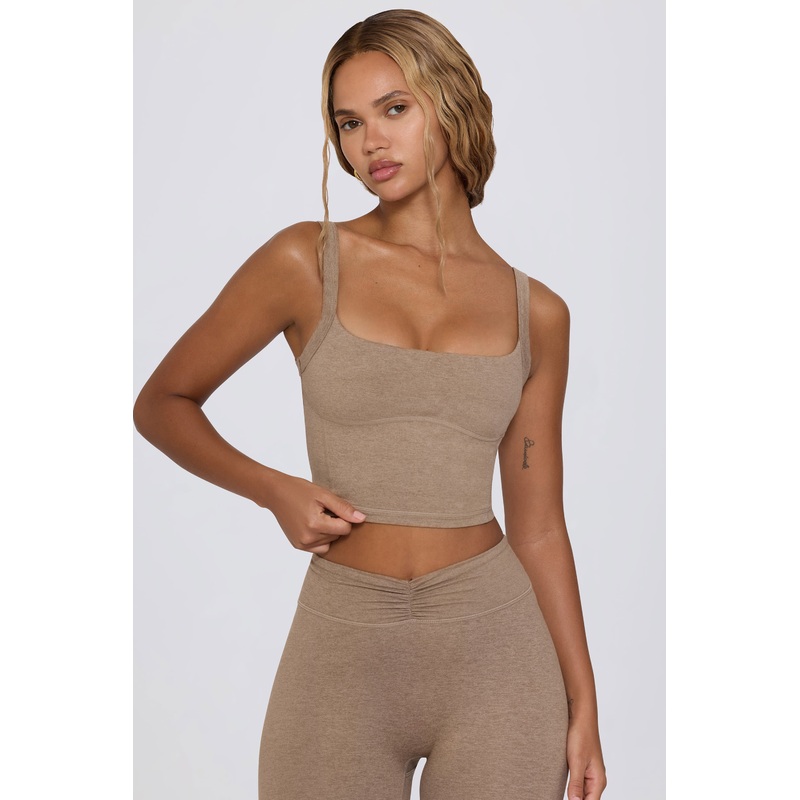 Cropped Tank Top in Mocha Marl