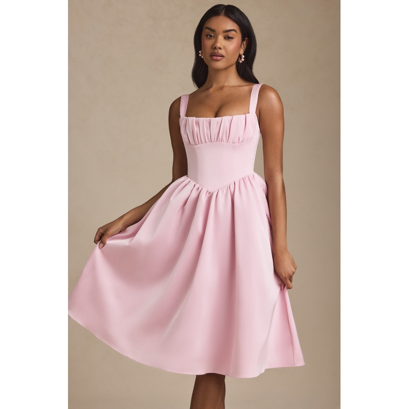 Draped Corset Midaxi Dress in Blush