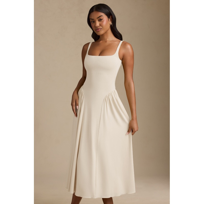 Low-Back A-Line Midaxi Dress in Ivory