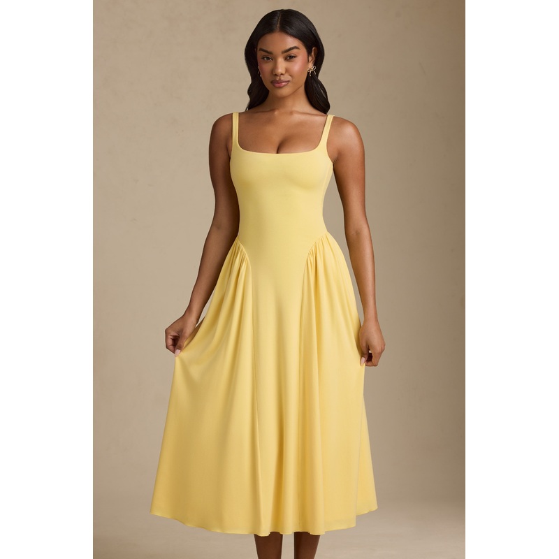 Low-Back A-Line Midaxi Dress in Pastel Yellow