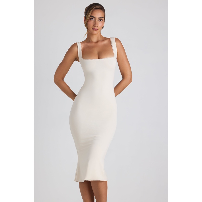 Modal Lace-Trim Midaxi Dress in Ivory