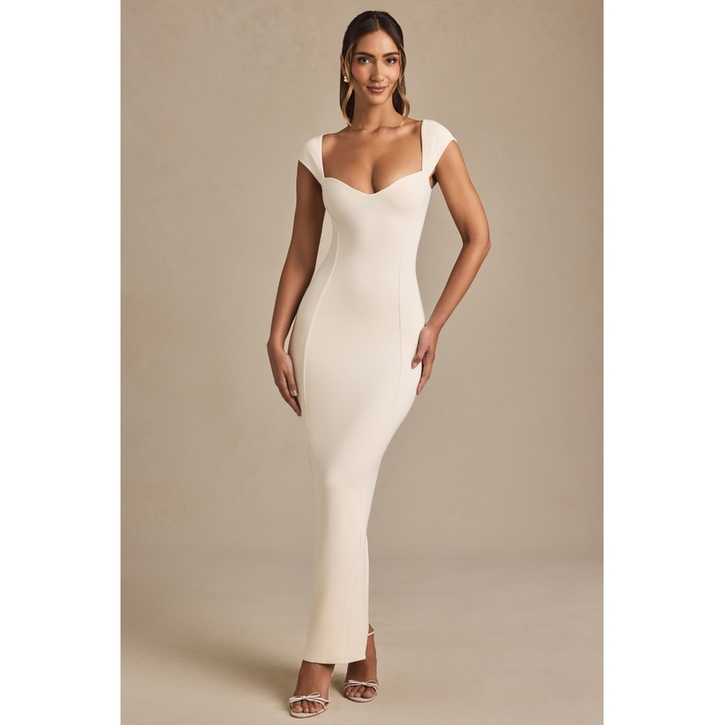 Modal Sweetheart-Neck Cap-Sleeve Midaxi Dress in Ivory