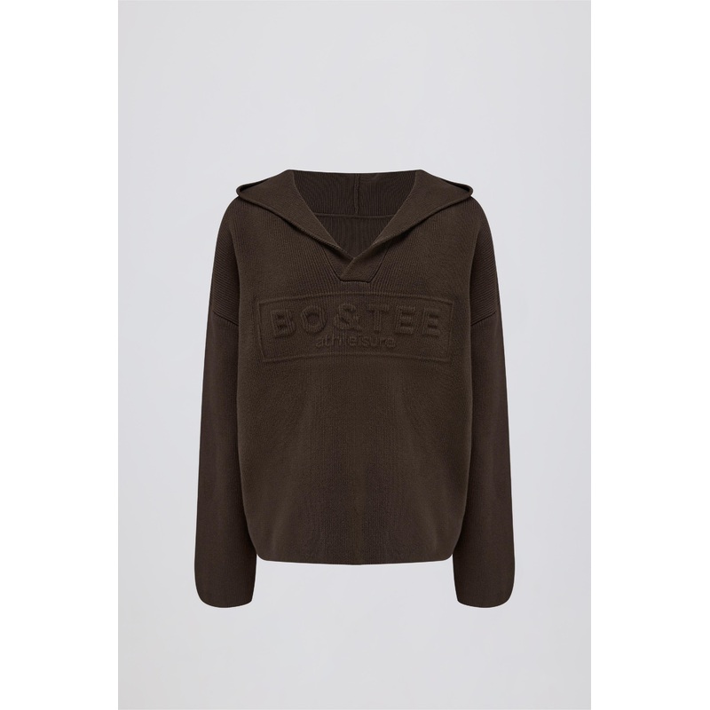 Ribbed-Knit Oversized Hoodie in Pecan