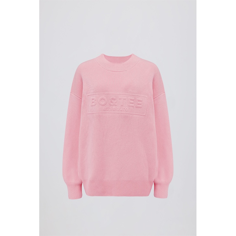 Ribbed-Knit Oversized Jumper in Pale Pink