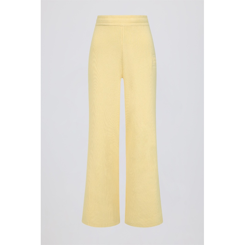 Ribbed-Knit Wide-Leg Joggers in Lemon