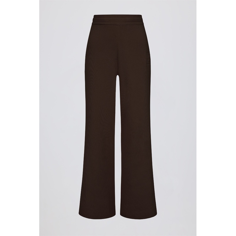 Ribbed-Knit Wide-Leg Joggers in Pecan