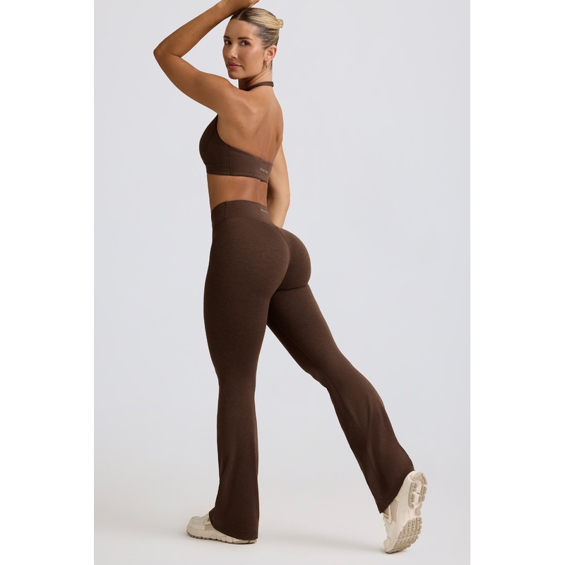 Ruched Flared Trousers in Pecan Marl