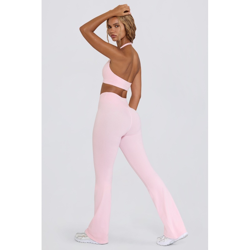 Ruched Flared Trousers in Pink Marl