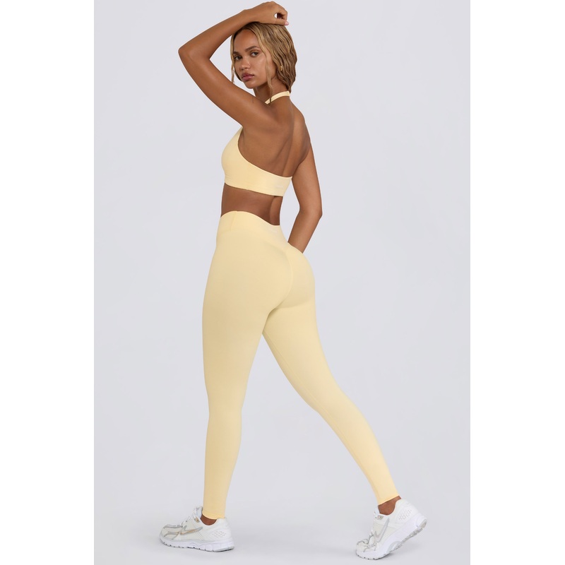 Ruched Mid-Rise Leggings in Lemon Marl